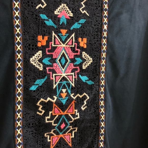 Embroidery boho poncho top shirt suede hippies - Picture 3 of 5